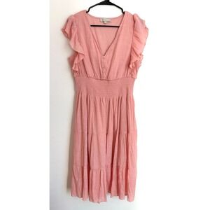 J Gee Ruffle Tiered Midi‎ Dress Preppy Coquette Girly Garden Party Easter Bridal